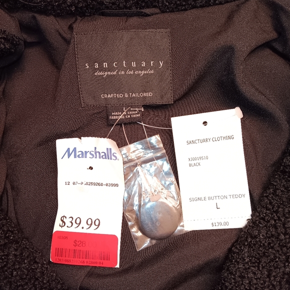 NWT Sanctuary Single Button Teddy Coat, Size L, Black - Picture 4 of 5